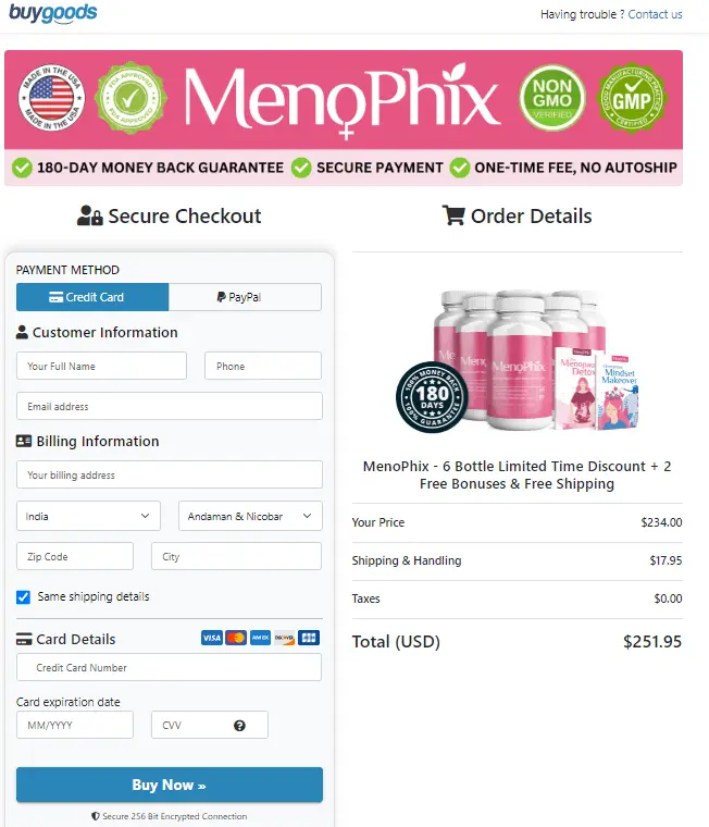 menophix - Order Page